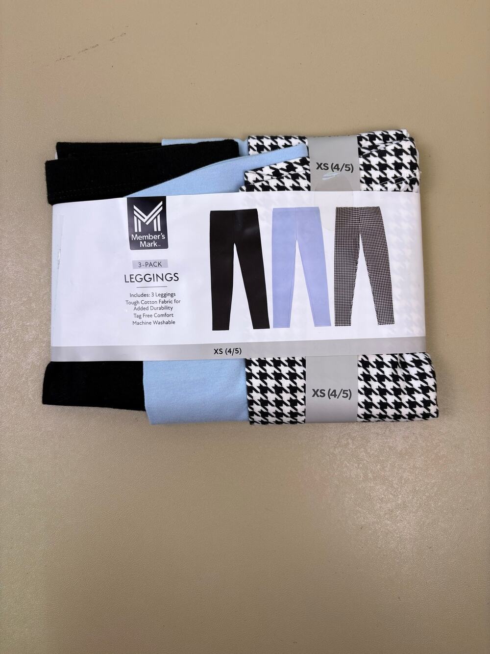 Member’s Mark Girls XS 4/5 Leggings 3 Pack Houndstooth Blue Black NIP